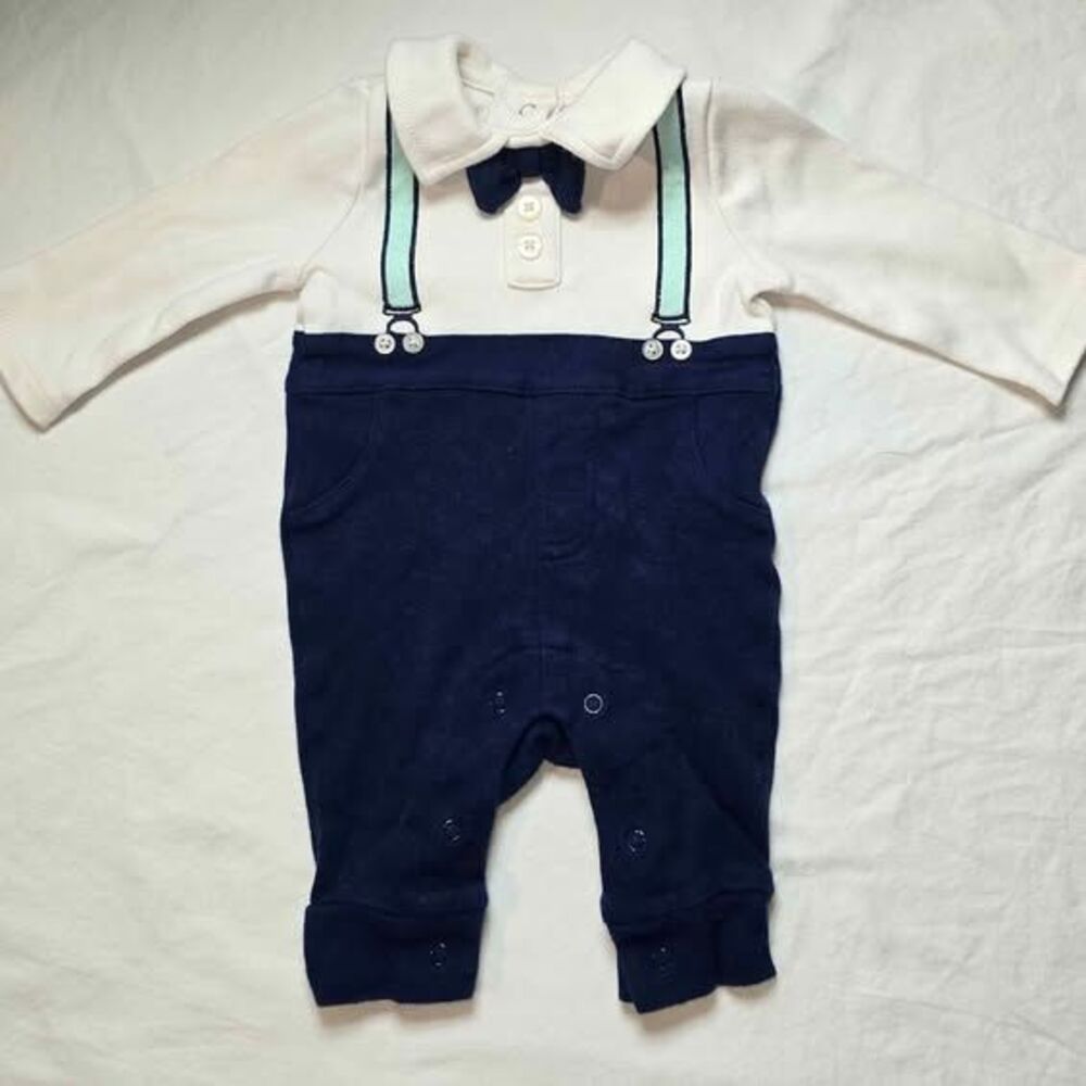 Baby Boy dapper outfit one piece Newborn Size by Cherokee bow tie suspenders
